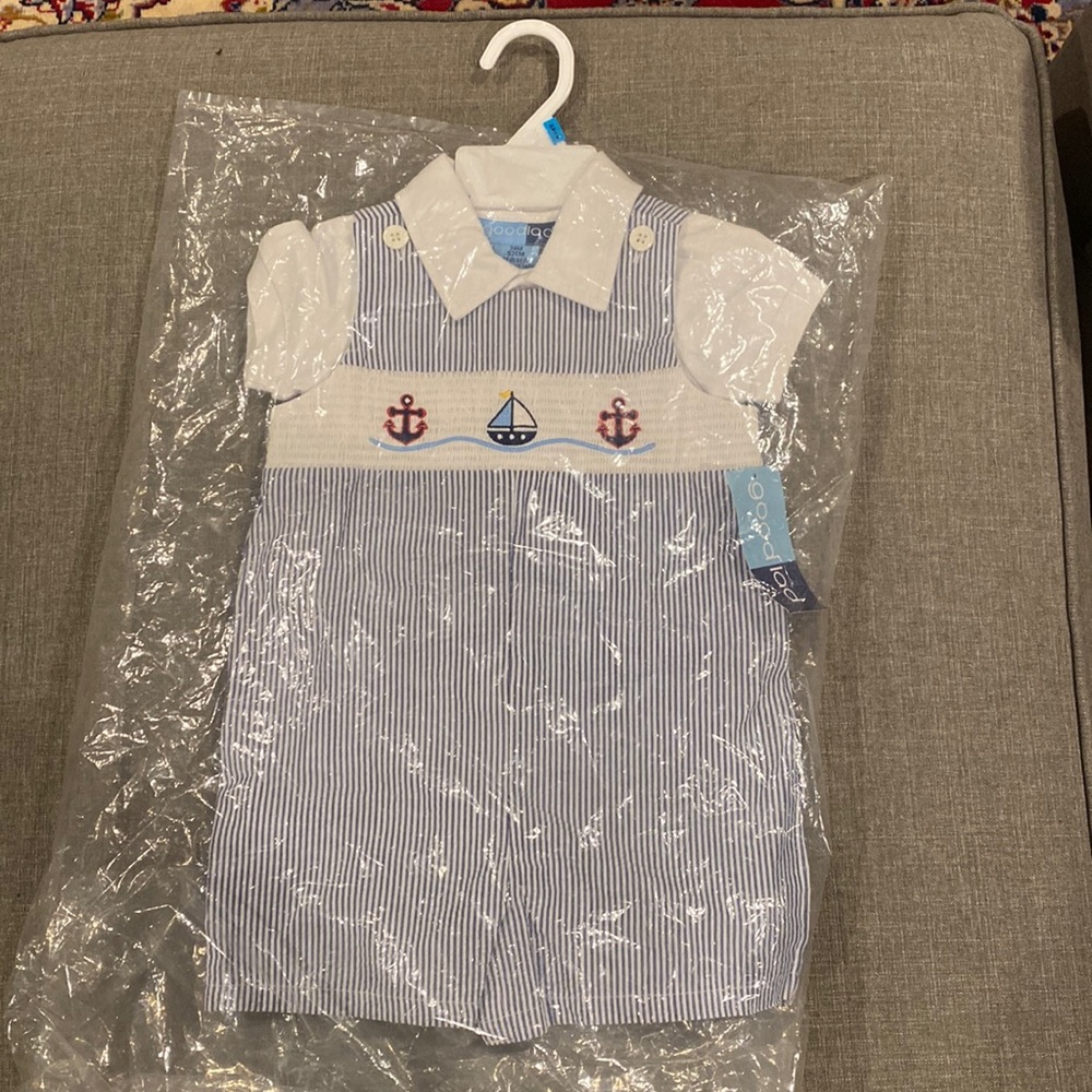 Good lad smocked 24M sear sucker romper